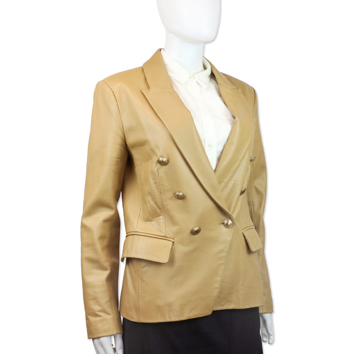 L'Agence Camel Leather Double-Breasted Kenzie Blazer