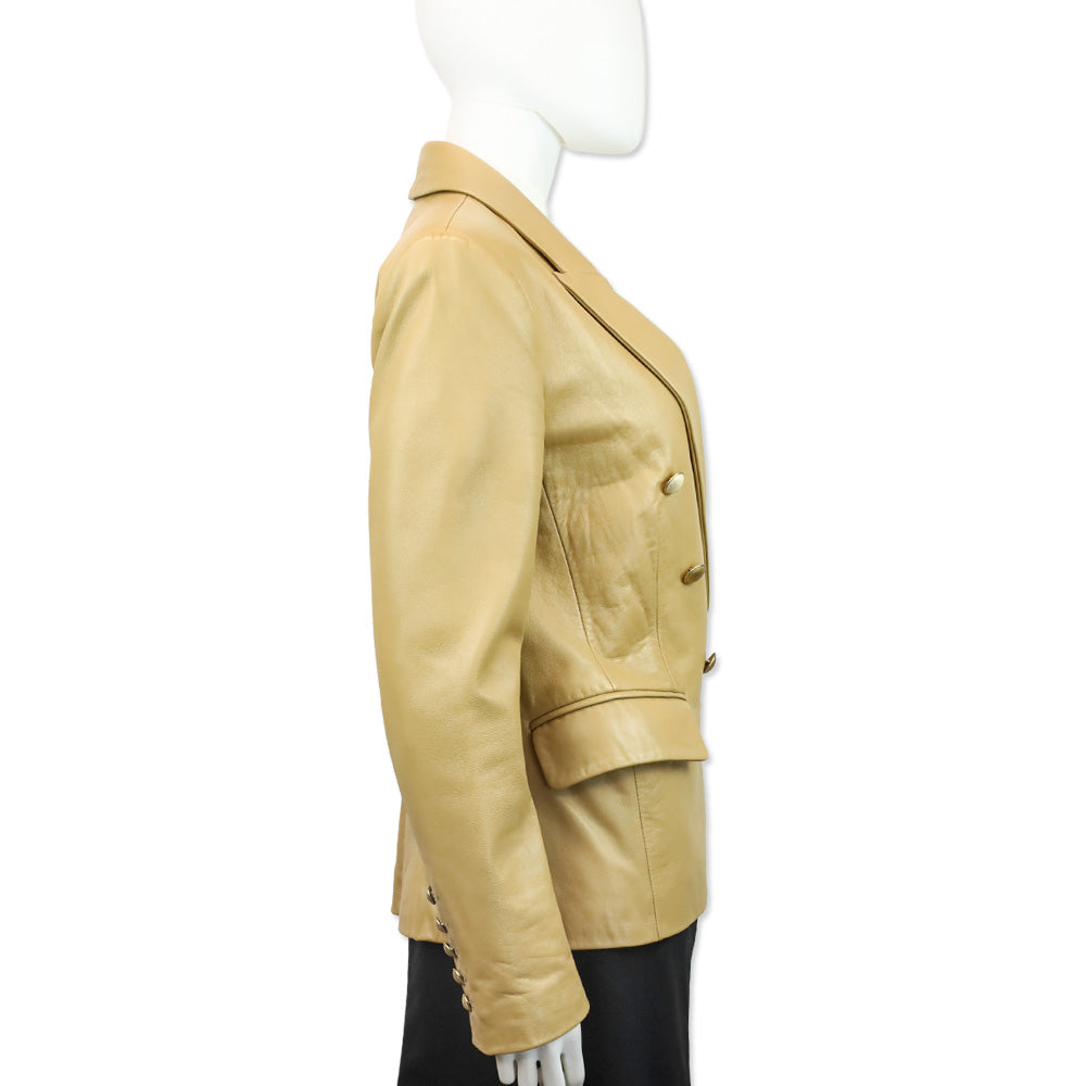 L'Agence Camel Leather Double-Breasted Kenzie Blazer