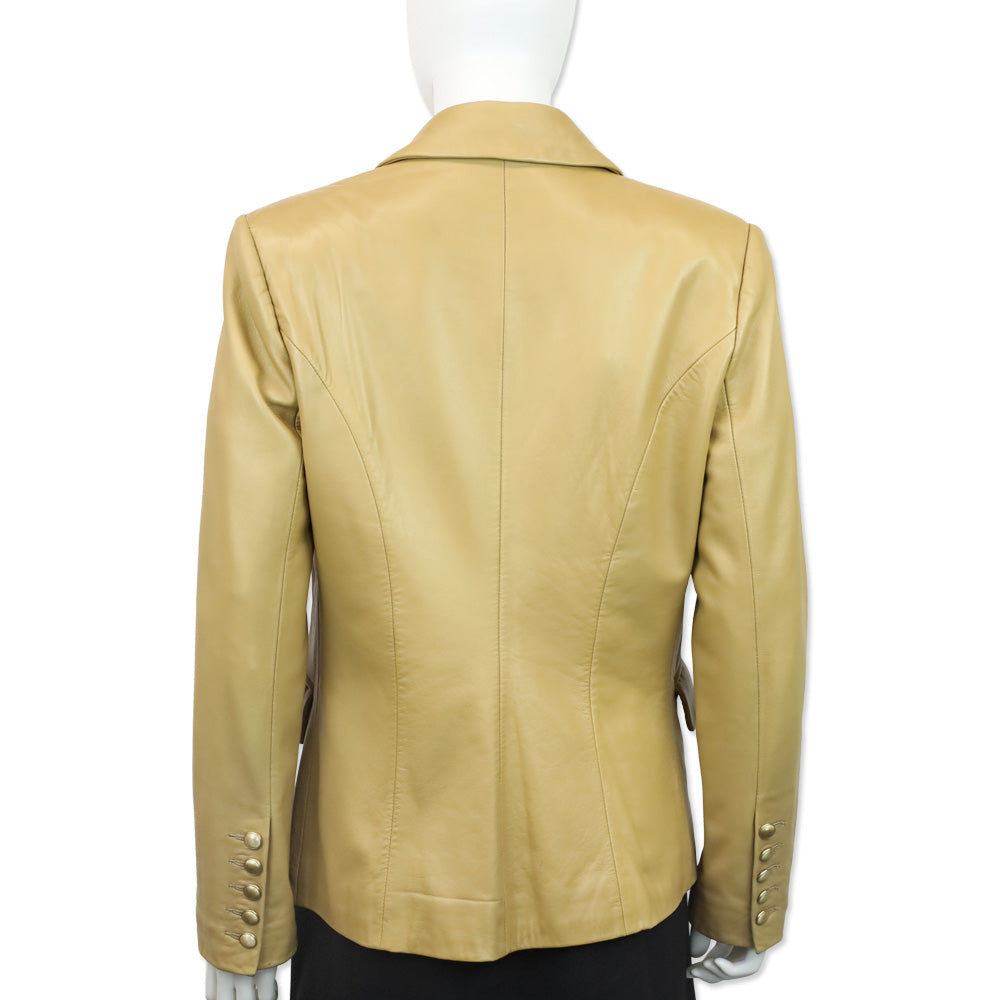 L'Agence Camel Leather Double-Breasted Kenzie Blazer