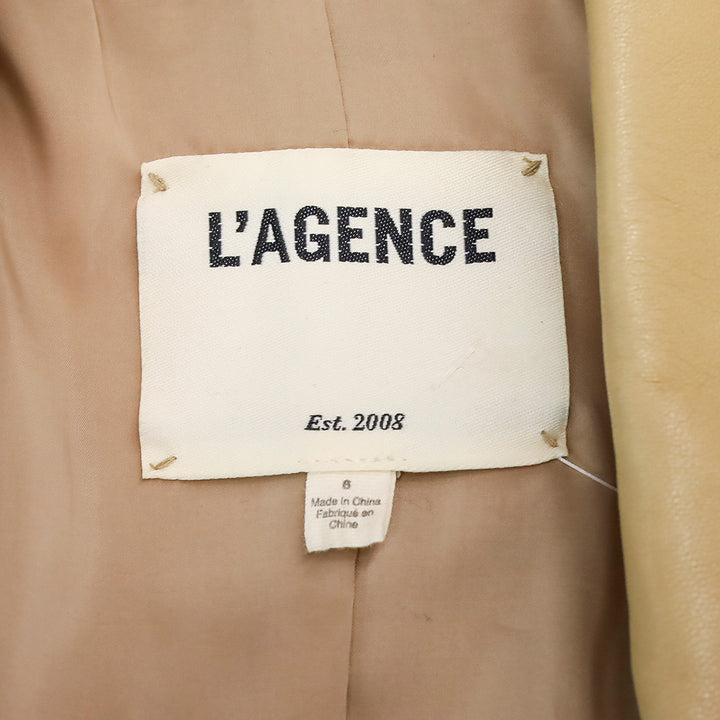L'Agence Camel Leather Double-Breasted Kenzie Blazer