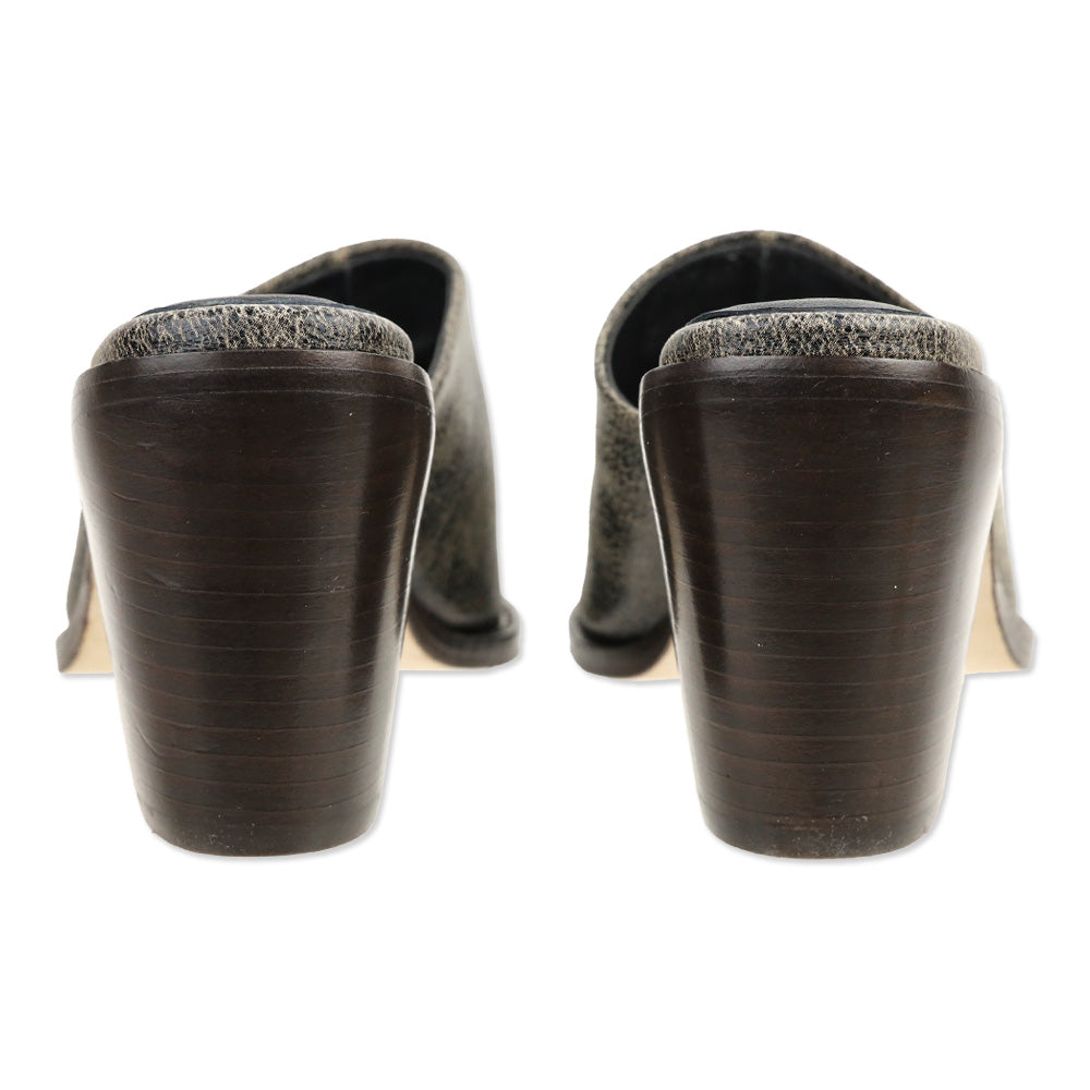 L'Agence Grey Distressed Leather Gold Cap Toe Mules