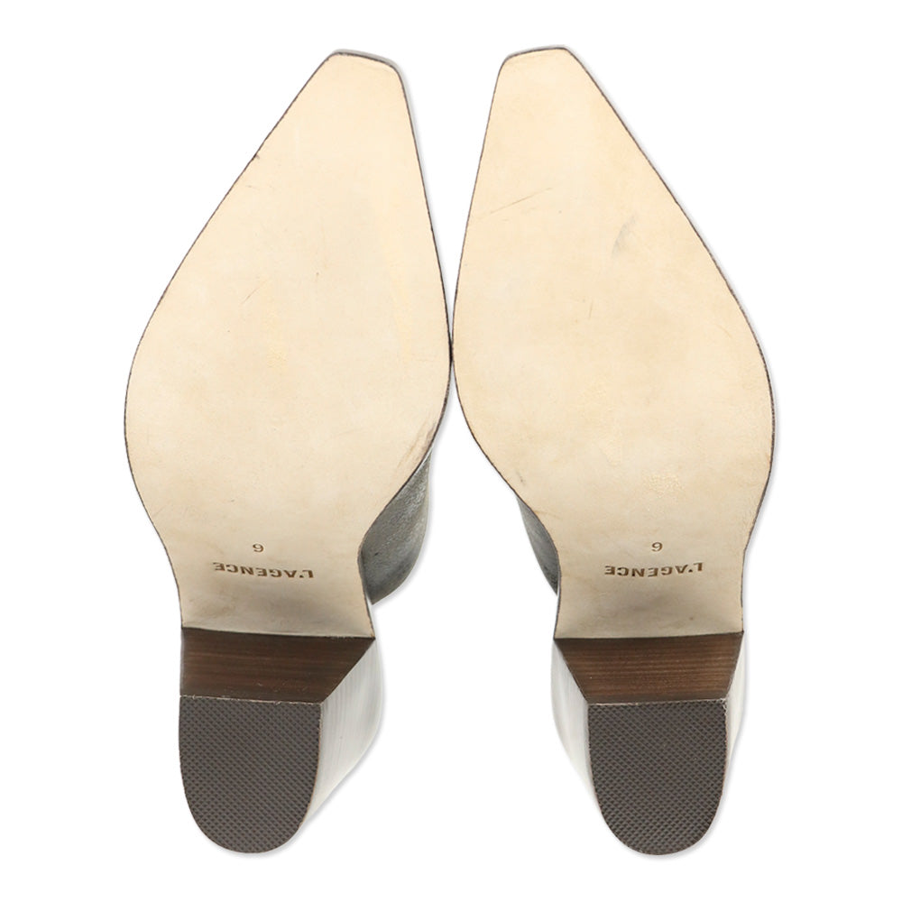 L'Agence Grey Distressed Leather Gold Cap Toe Mules