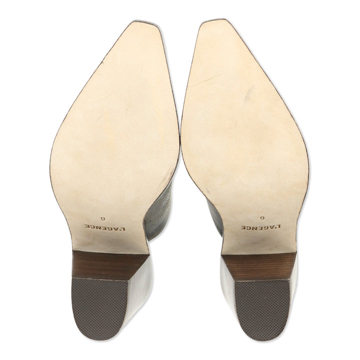 L'Agence Grey Distressed Leather Gold Cap Toe Mules
