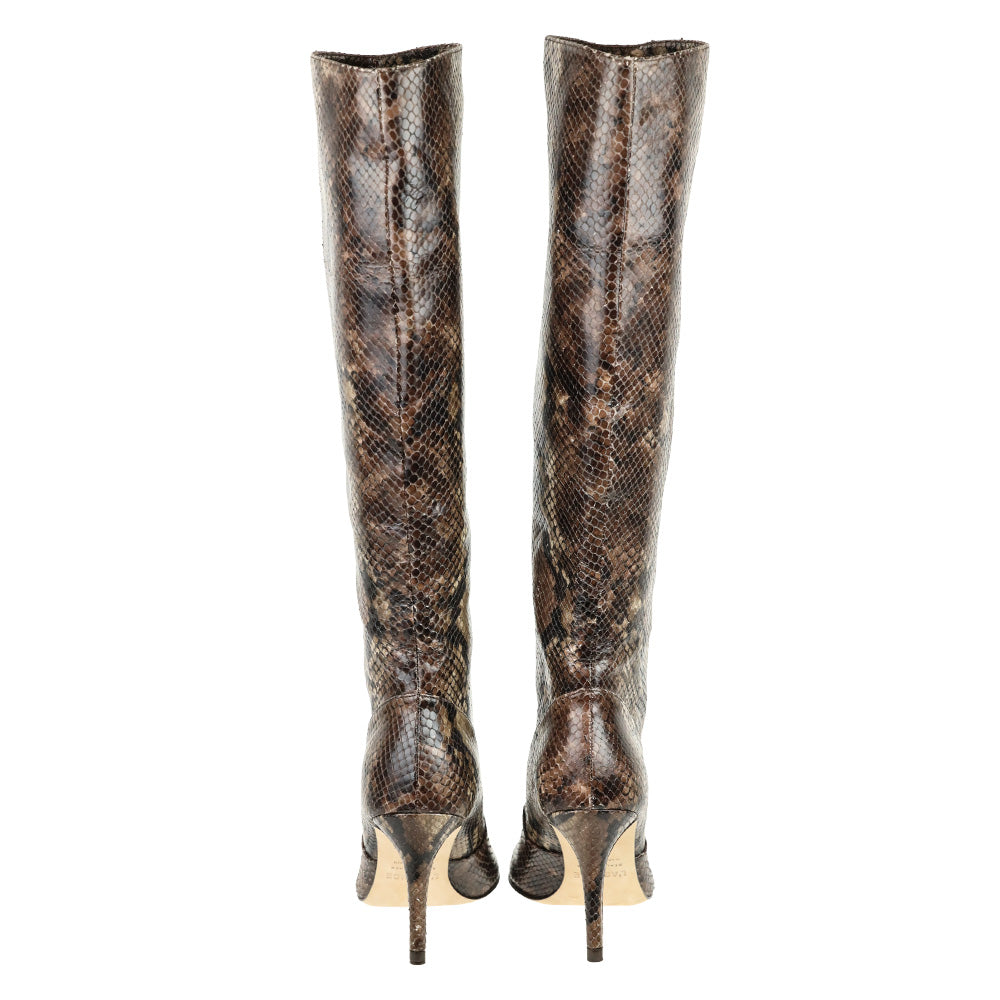 L'Agence Lena Snakeskin Embossed Leather Knee High Booties