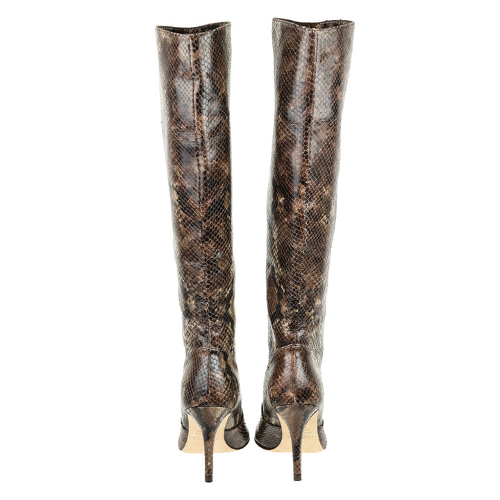 L'Agence Lena Snakeskin Embossed Leather Knee High Booties