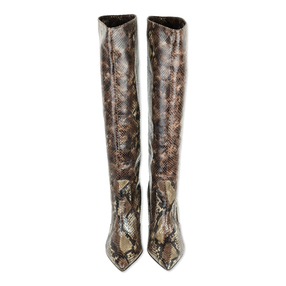 L'Agence Lena Snakeskin Embossed Leather Knee High Booties