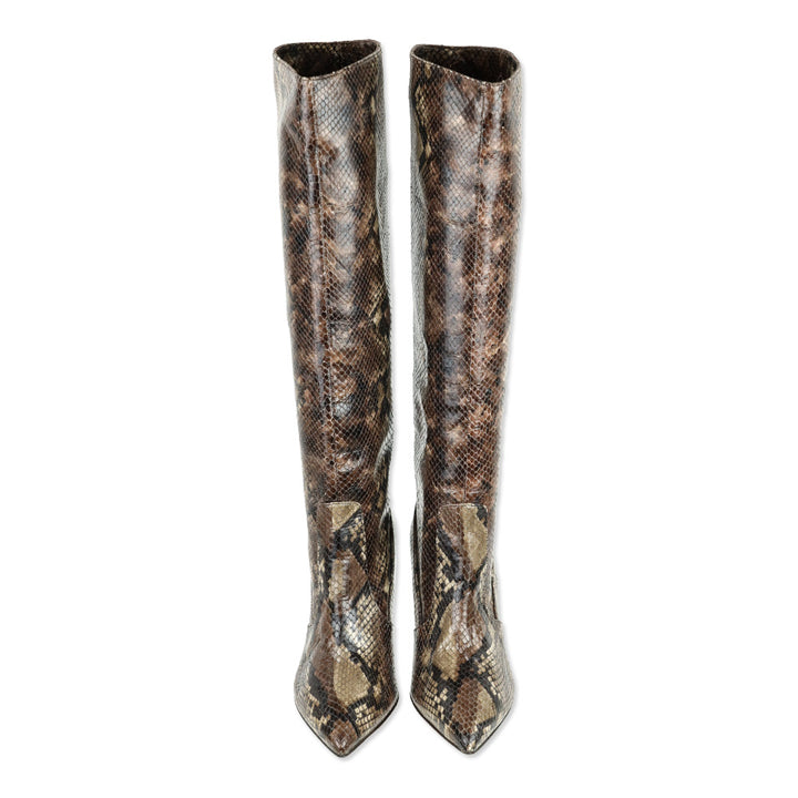 L'Agence Lena Snakeskin Embossed Leather Knee High Booties