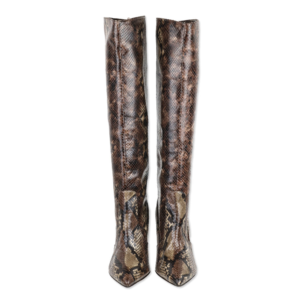 L'Agence Lena Snakeskin Embossed Leather Knee High Booties