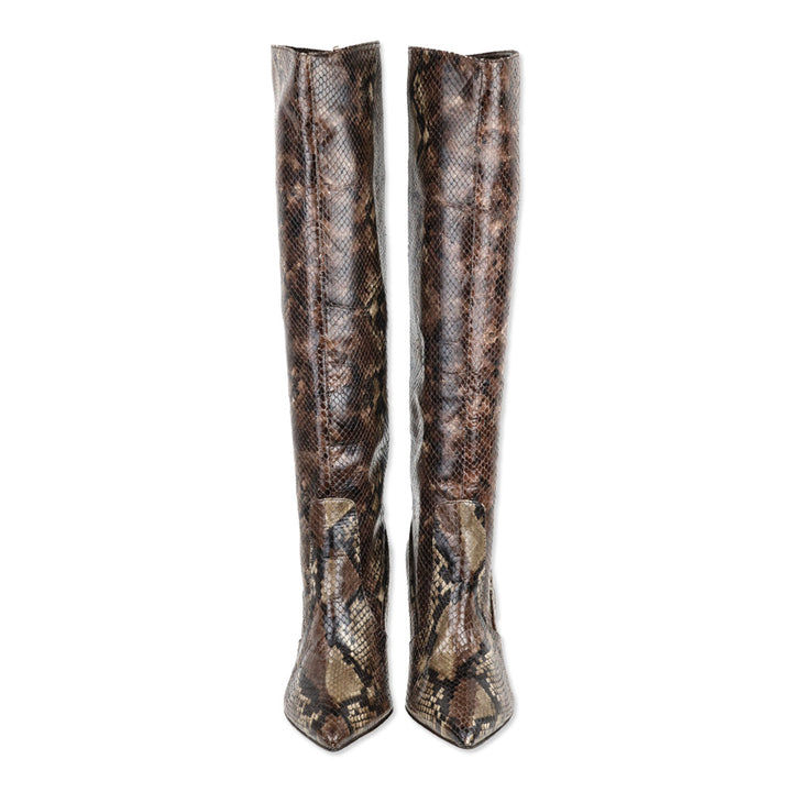 L'Agence Lena Snakeskin Embossed Leather Knee High Booties