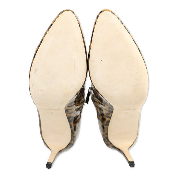 L'Agence Leopard Print Patent Leather Double Buckle Ankle Booties
