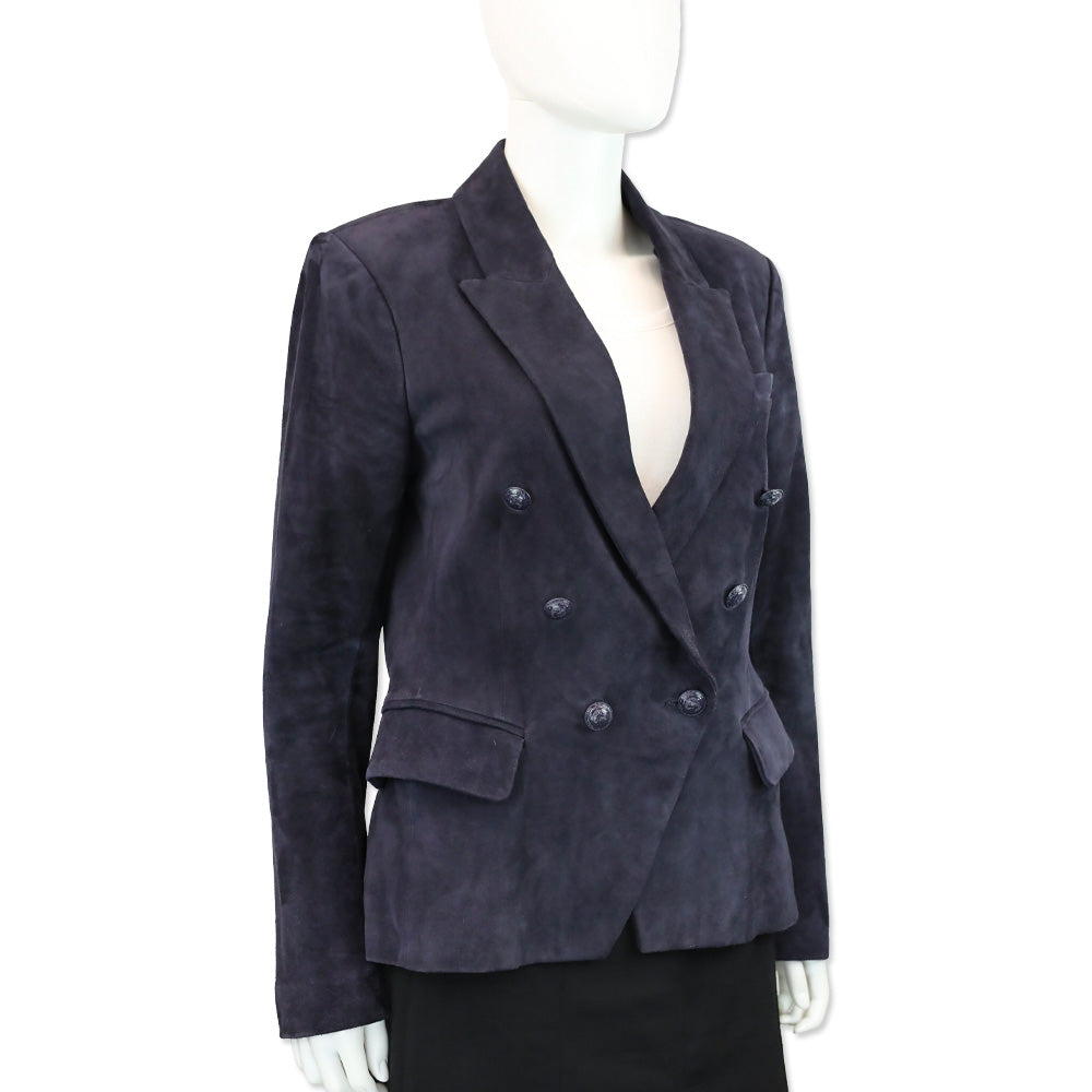 L' Agence Navy Suede Double-Breasted Blazer