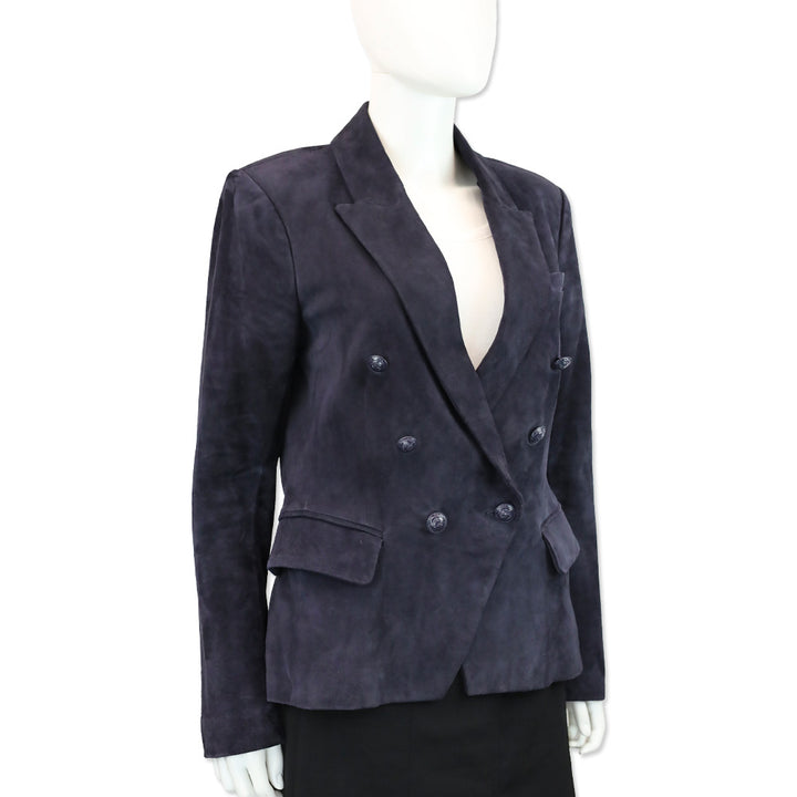 L' Agence Navy Suede Double-Breasted Blazer