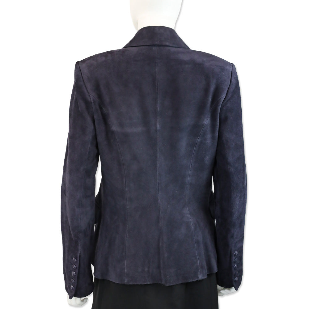 L' Agence Navy Suede Double-Breasted Blazer