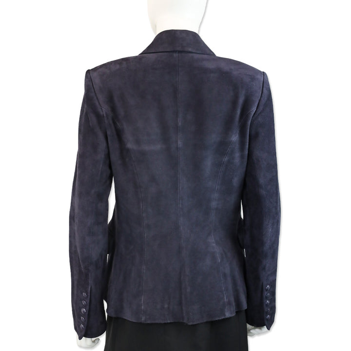 L' Agence Navy Suede Double-Breasted Blazer