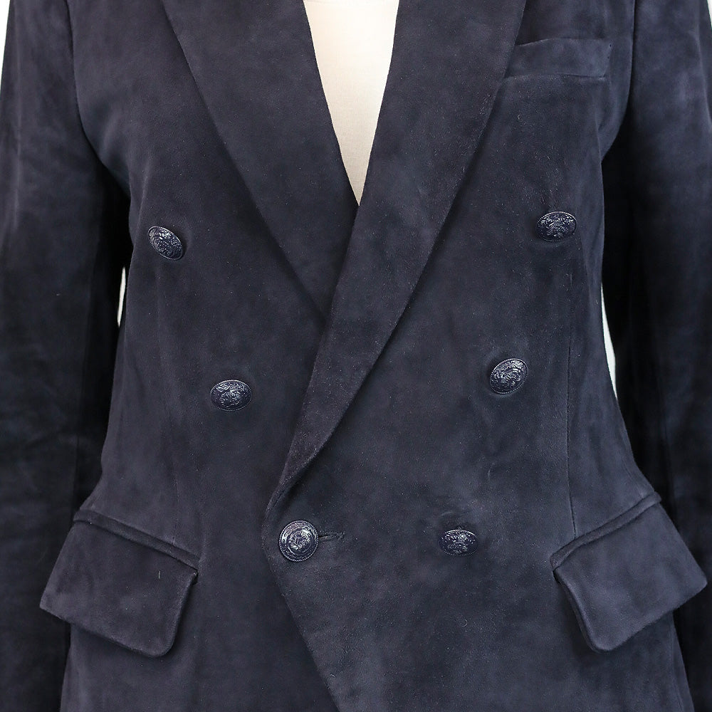 L' Agence Navy Suede Double-Breasted Blazer
