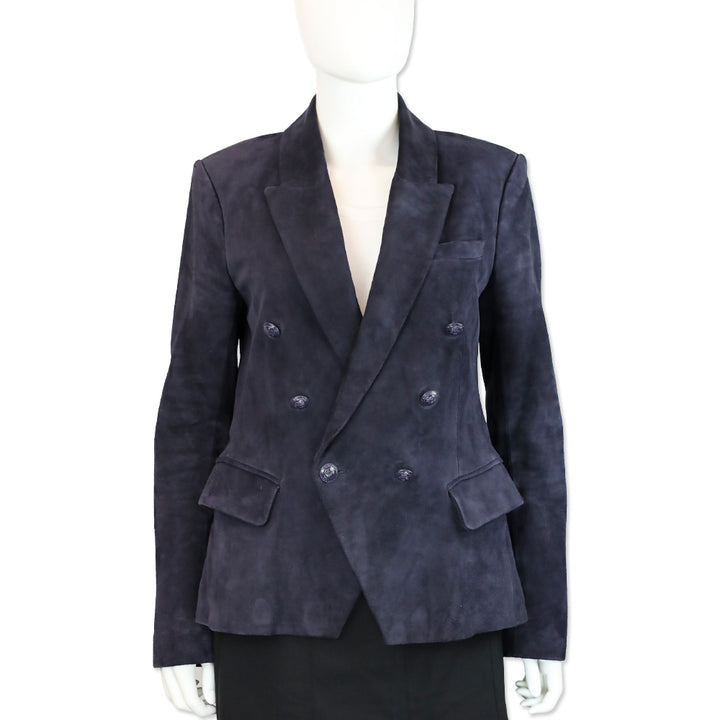 L' Agence Navy Suede Double-Breasted Blazer