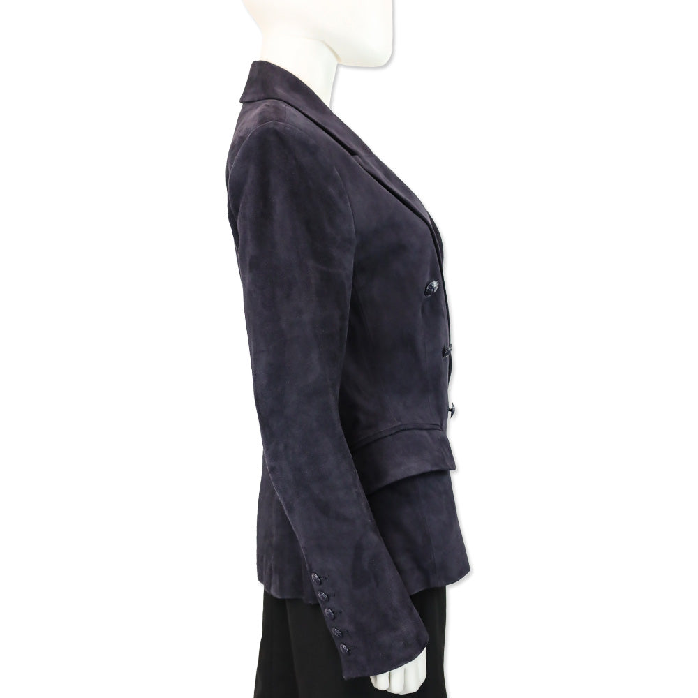 L' Agence Navy Suede Double-Breasted Blazer