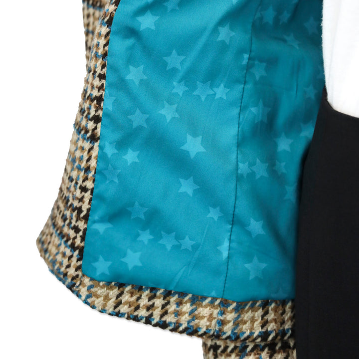 L’Agence Tan/Teal Multi Kenzie Double-Breasted Houndstooth Wool-Blend Blazer