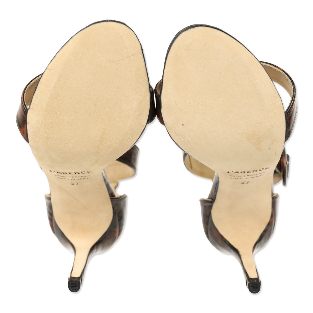 L'Agence Tortoiseshell Print Leather Gisele Sandal