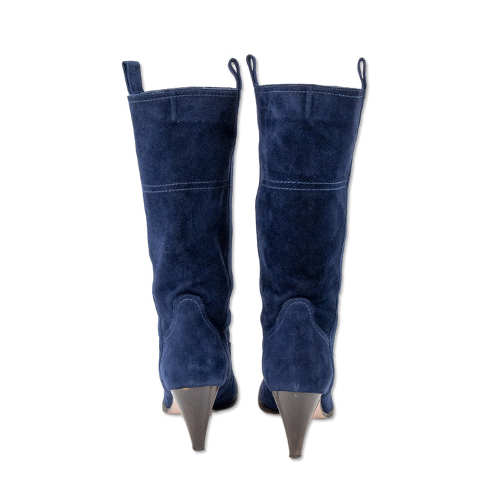 L'autre Chose Blue Suede Heeled Mid Calf Boots