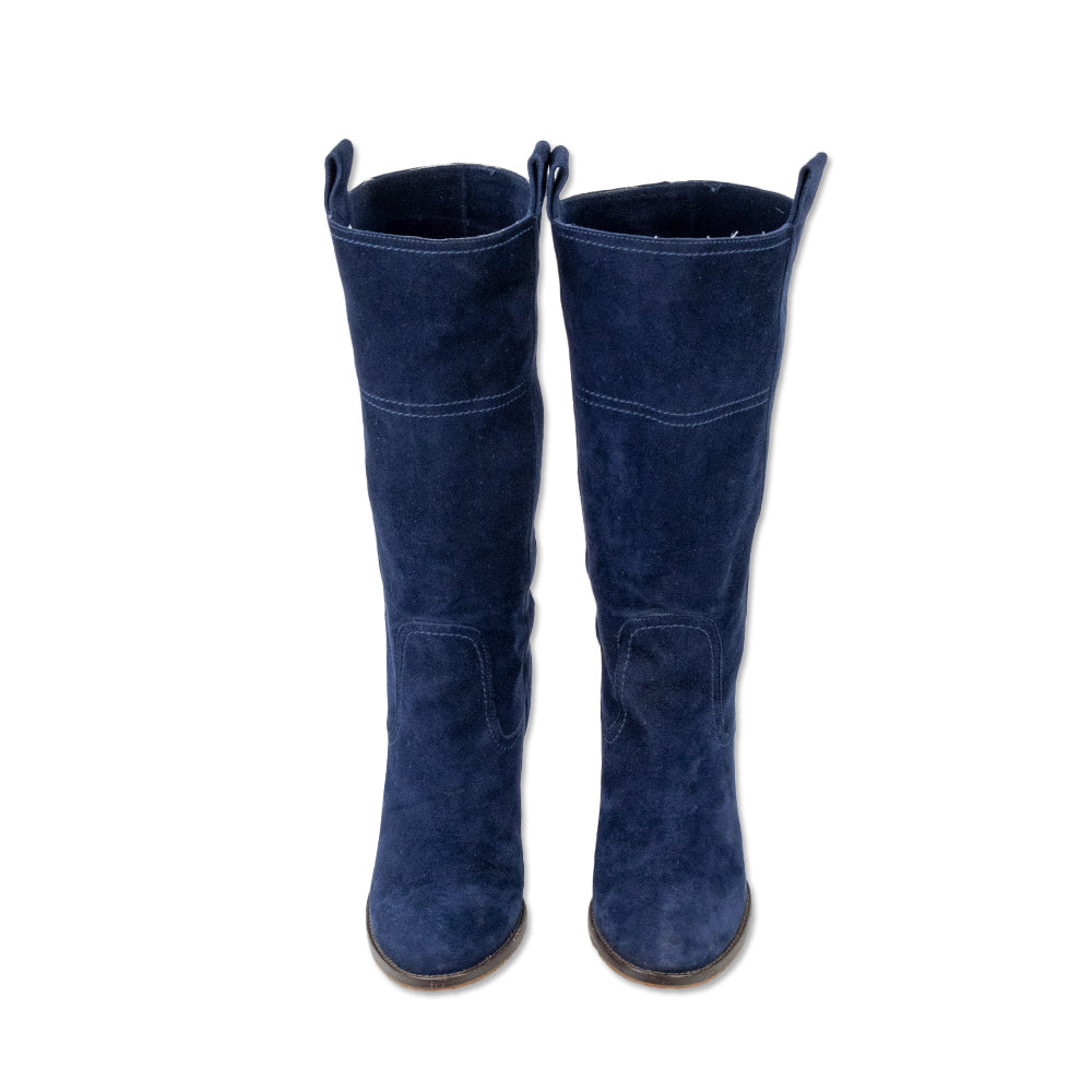 L'autre Chose Blue Suede Heeled Mid Calf Boots