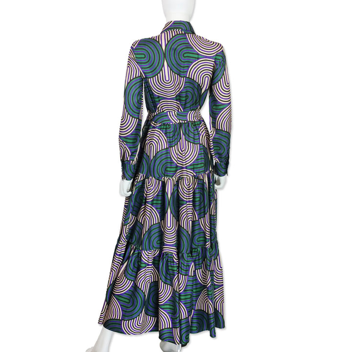 La DoubleJ Editions with Mantero Long Sleeve Button Front Line Pattern Maxi Dress