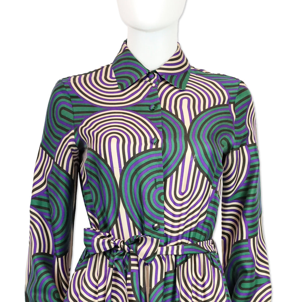 La DoubleJ Editions with Mantero Long Sleeve Button Front Line Pattern Maxi Dress