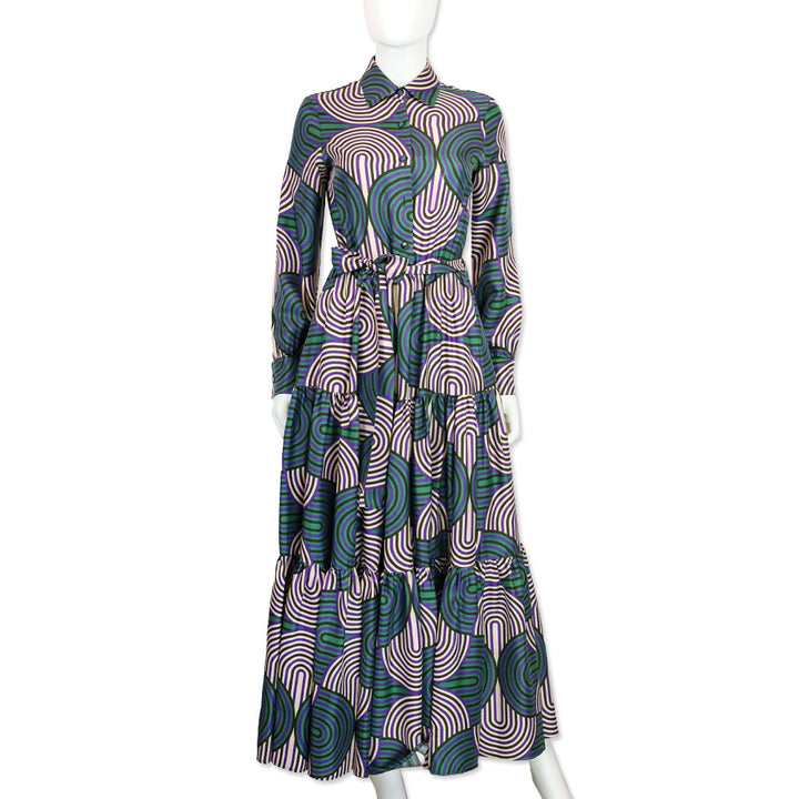 La DoubleJ Editions with Mantero Long Sleeve Button Front Line Pattern Maxi Dress