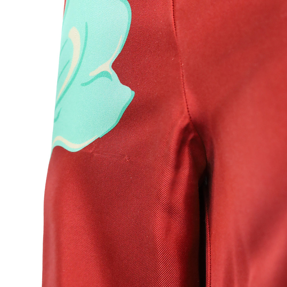 La DoubleJ with Mantero Red Floral Satin Long Sleeve Button Front Maxi Dress