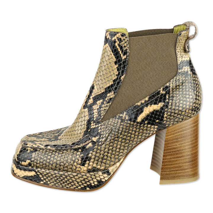 Labucq Python Snake-Print Leather Platform Heeled Chelsea Boots