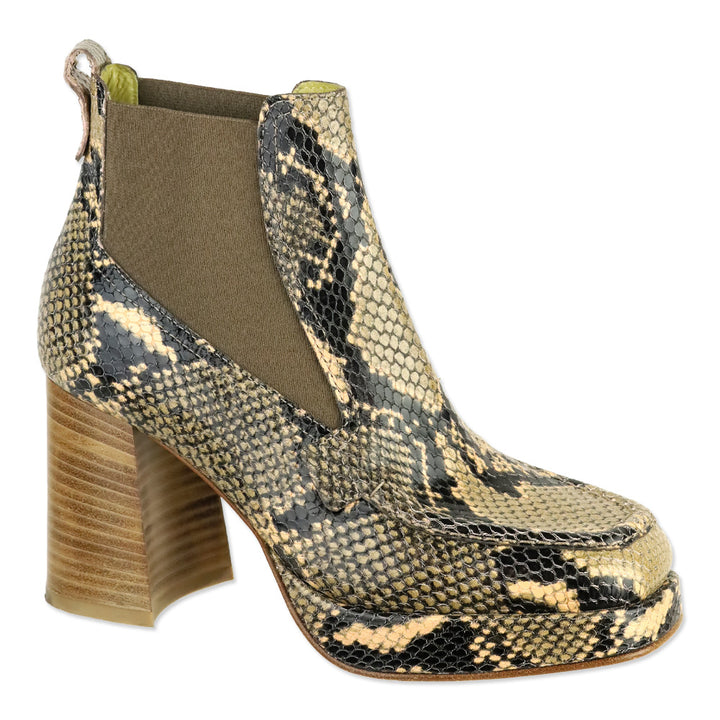 Labucq Python Snake-Print Leather Platform Heeled Chelsea Boots
