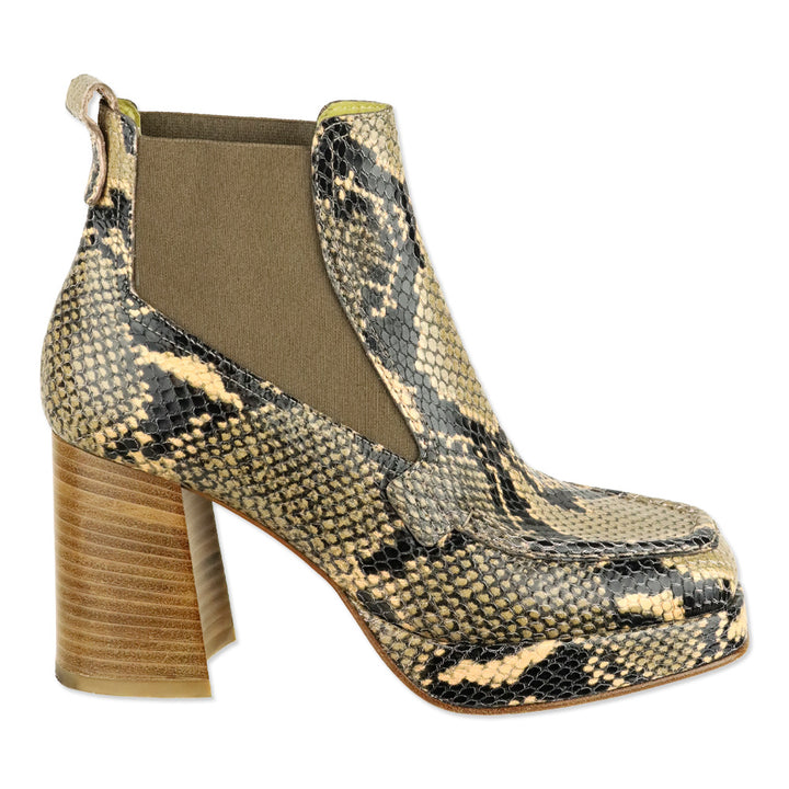 Labucq Python Snake-Print Leather Platform Heeled Chelsea Boots