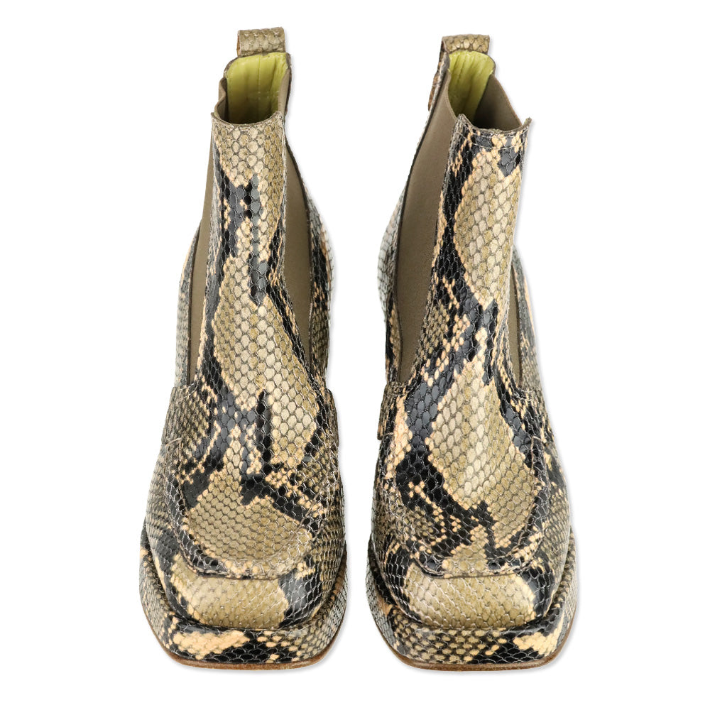 Labucq Python Snake-Print Leather Platform Heeled Chelsea Boots