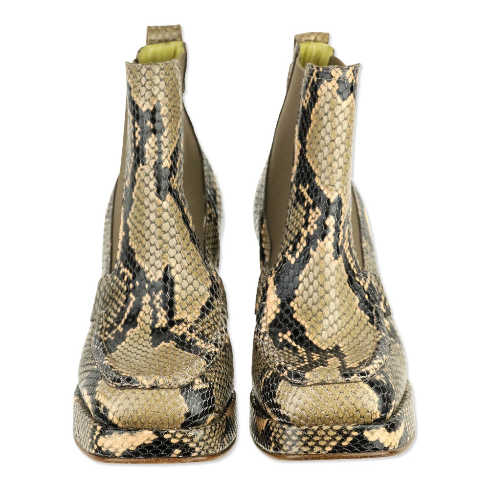 Labucq Python Snake-Print Leather Platform Heeled Chelsea Boots