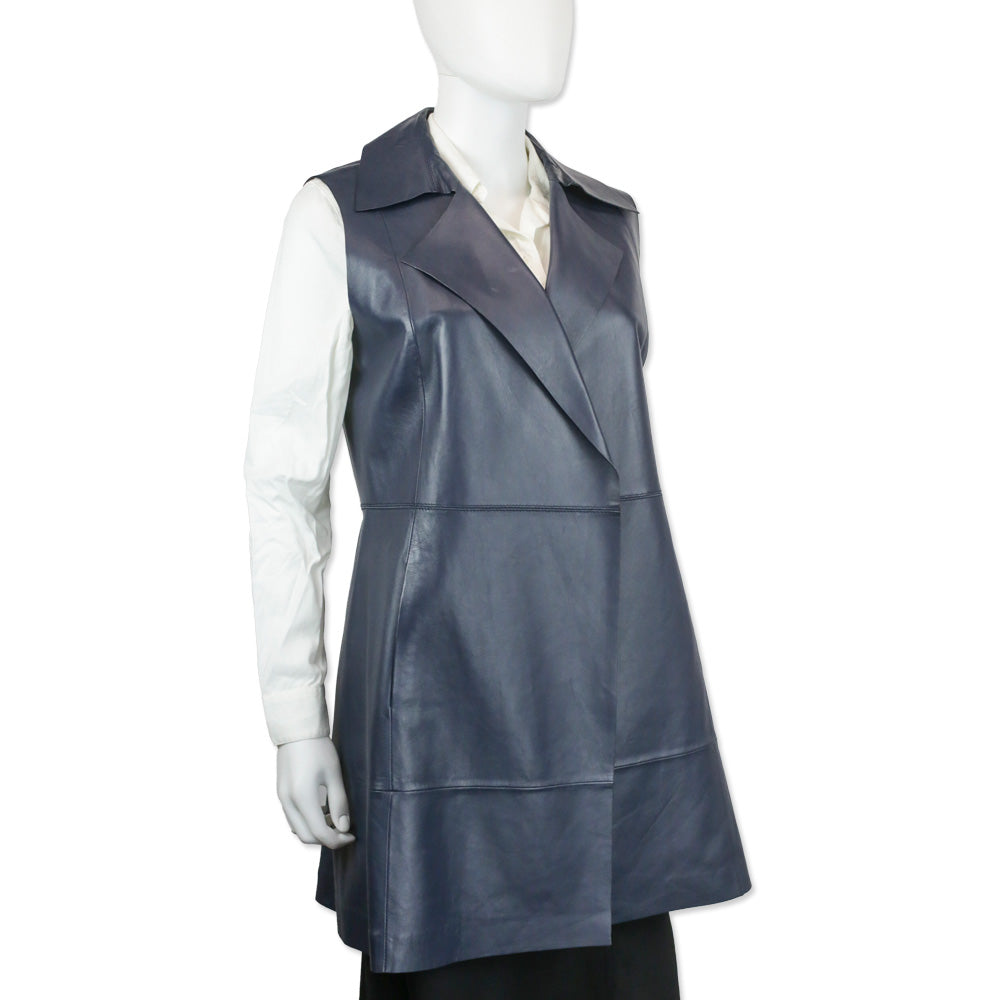 Lafayette 148 Navy Leather Long Vest