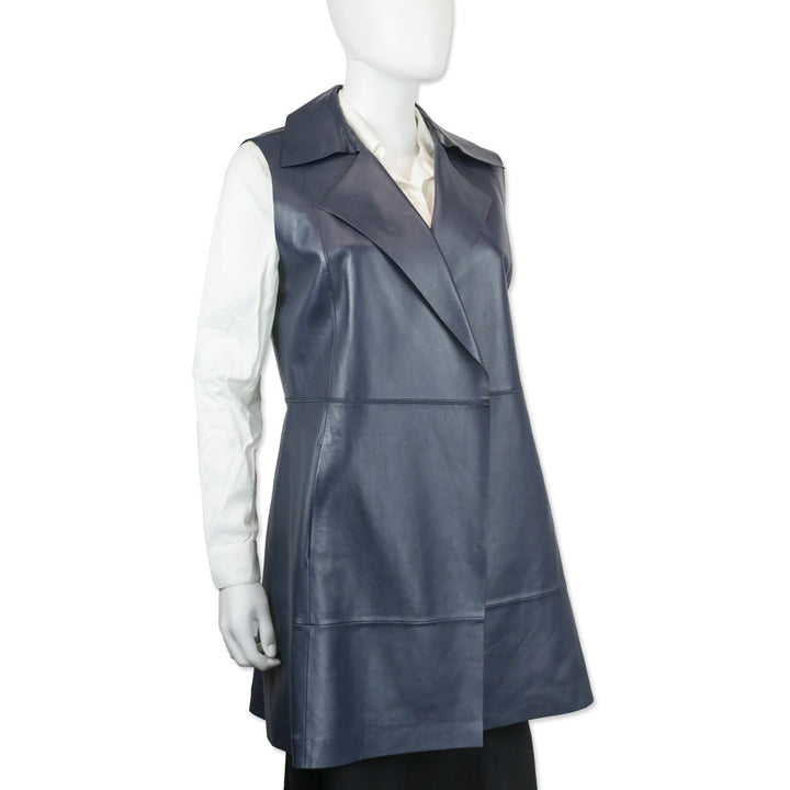 Lafayette 148 Navy Leather Long Vest