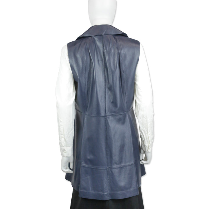 Lafayette 148 Navy Leather Long Vest