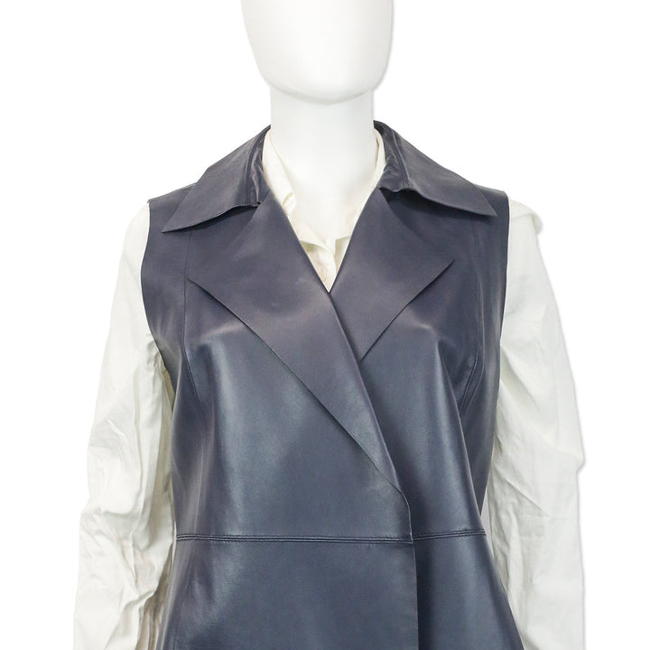 Lafayette 148 Navy Leather Long Vest