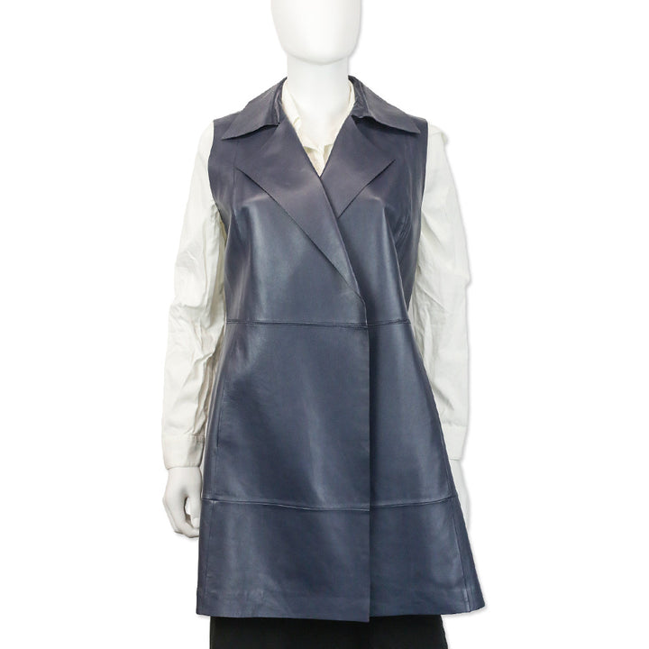 Lafayette 148 Navy Leather Long Vest