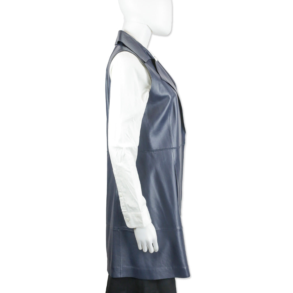 Lafayette 148 Navy Leather Long Vest
