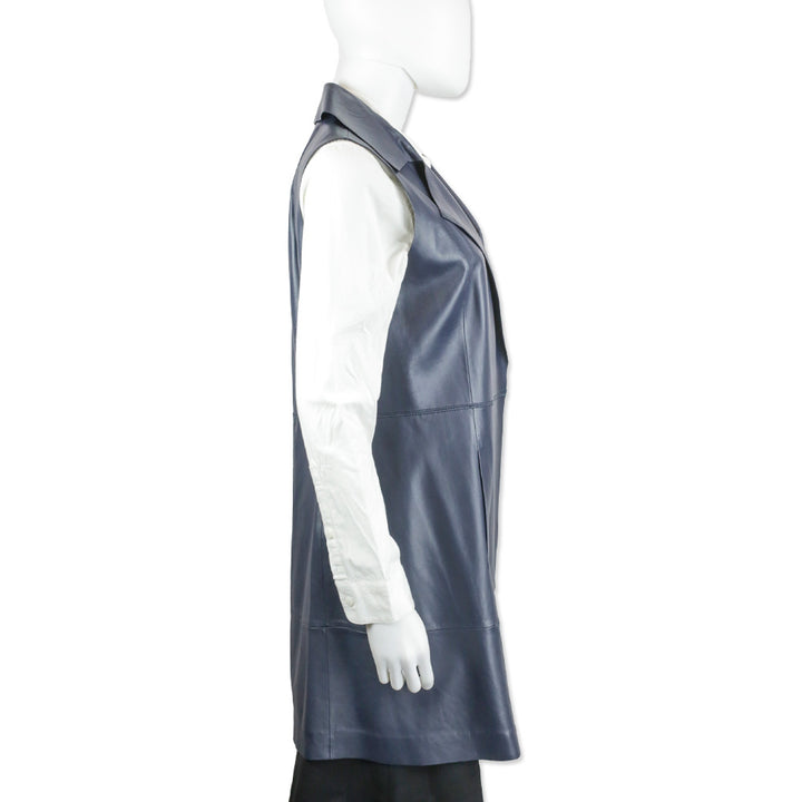 Lafayette 148 Navy Leather Long Vest