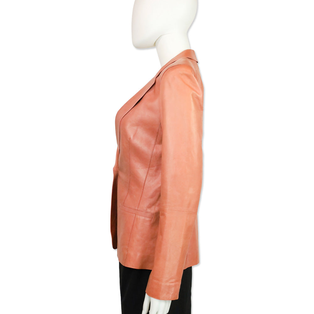 Lafayette 148 Salmon Pink Leather Single-Button Blazer