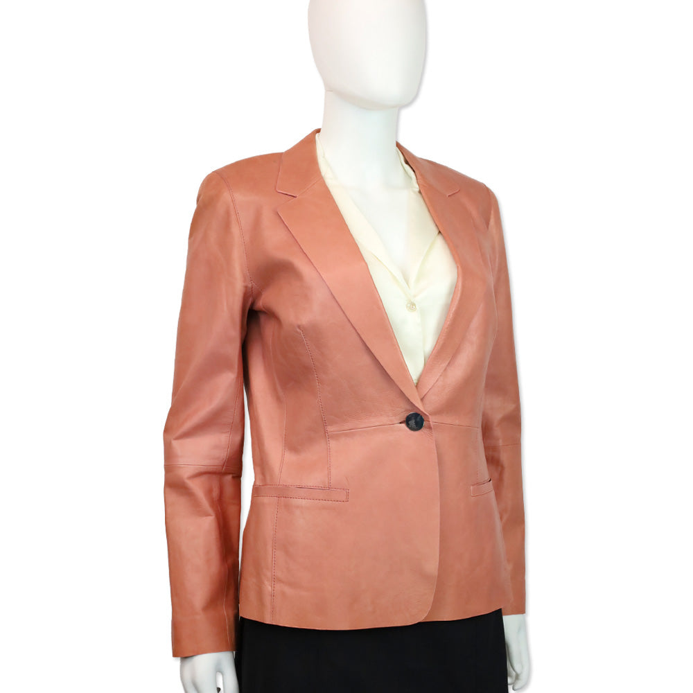 Lafayette 148 Salmon Pink Leather Single-Button Blazer