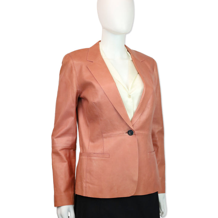 Lafayette 148 Salmon Pink Leather Single-Button Blazer