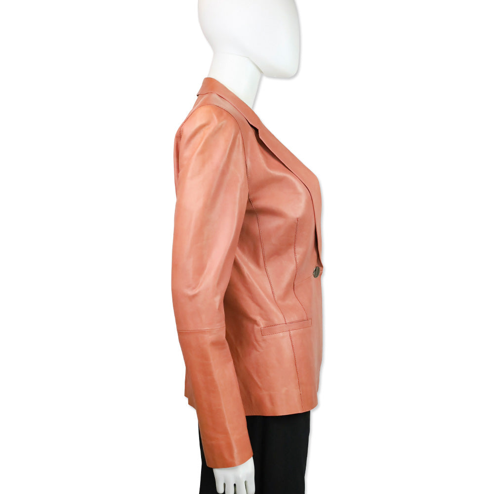 Lafayette 148 Salmon Pink Leather Single-Button Blazer