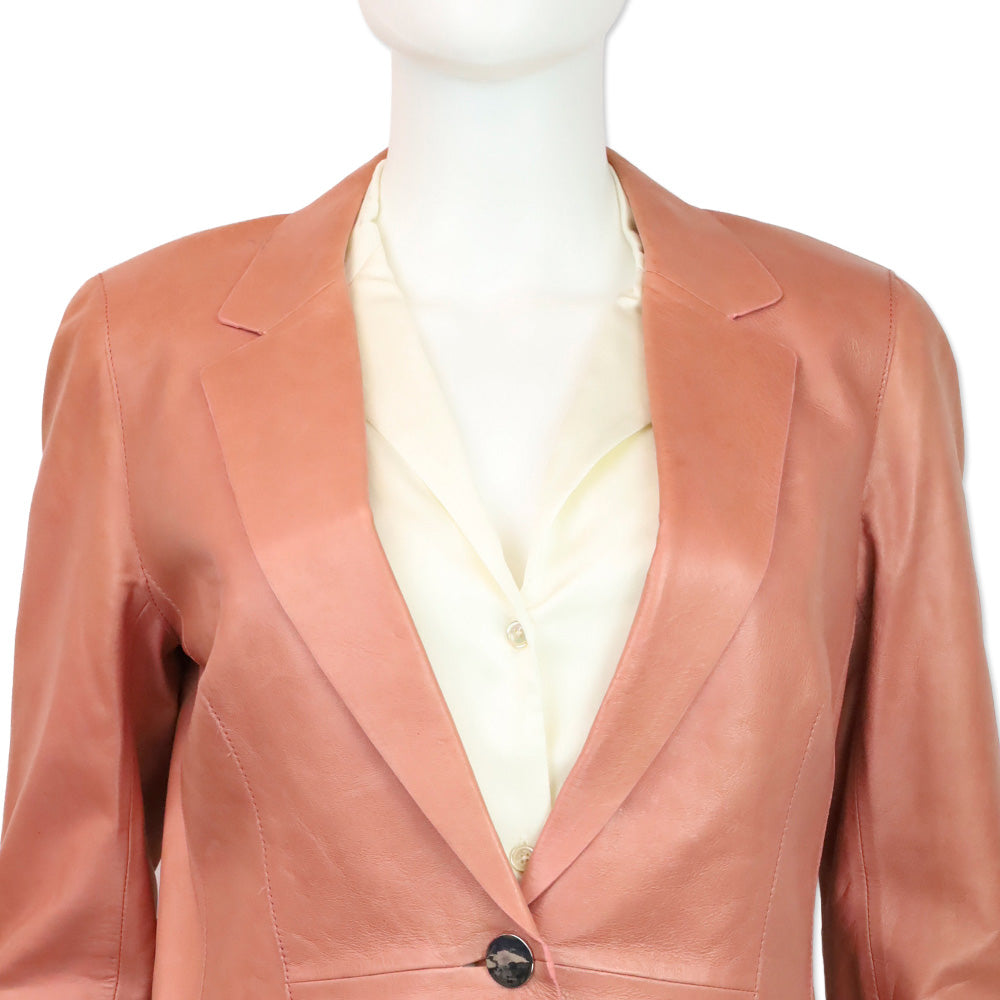 Lafayette 148 Salmon Pink Leather Single-Button Blazer