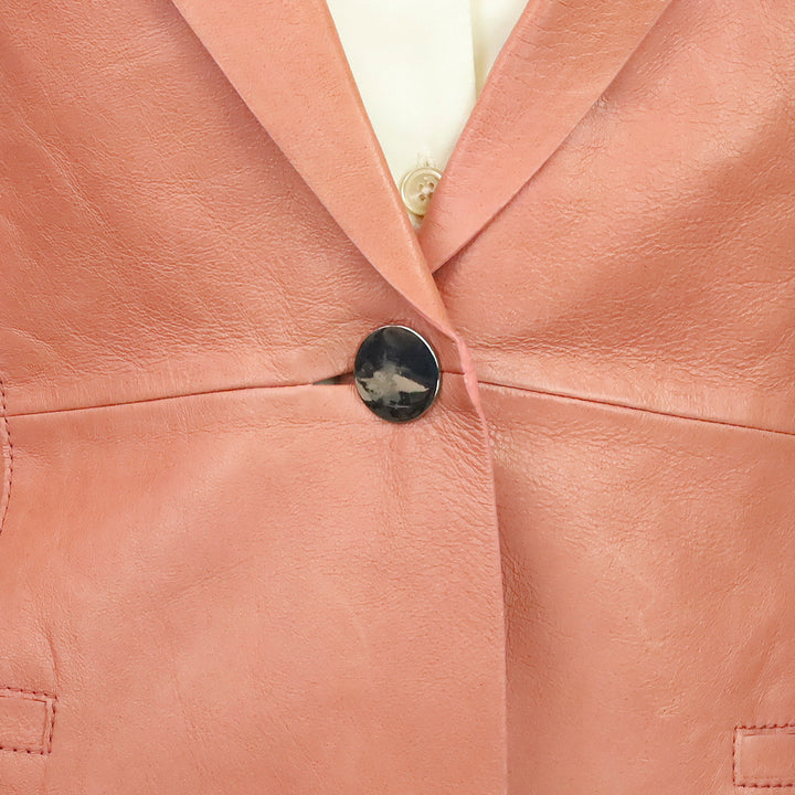 Lafayette 148 Salmon Pink Leather Single-Button Blazer