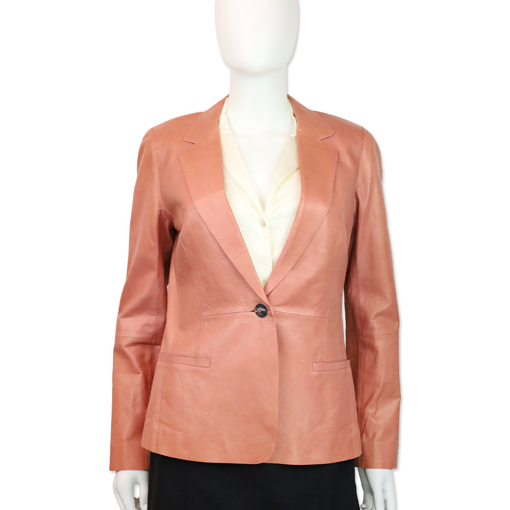 Lafayette 148 Salmon Pink Leather Single-Button Blazer