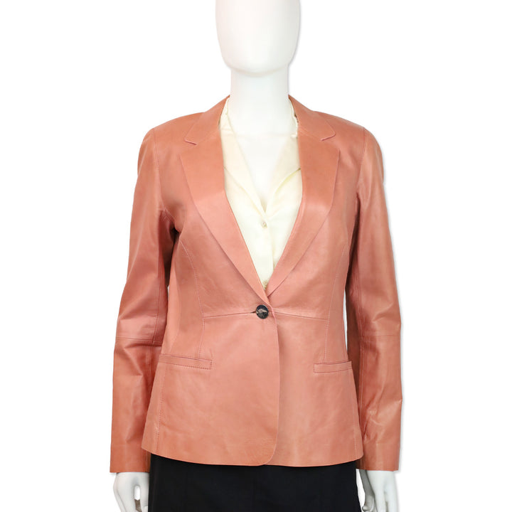 Lafayette 148 Salmon Pink Leather Single-Button Blazer