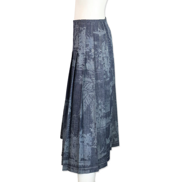 Lafayette 148 Shipyard Indigo Multi Denim Pleated Midi Skirt
